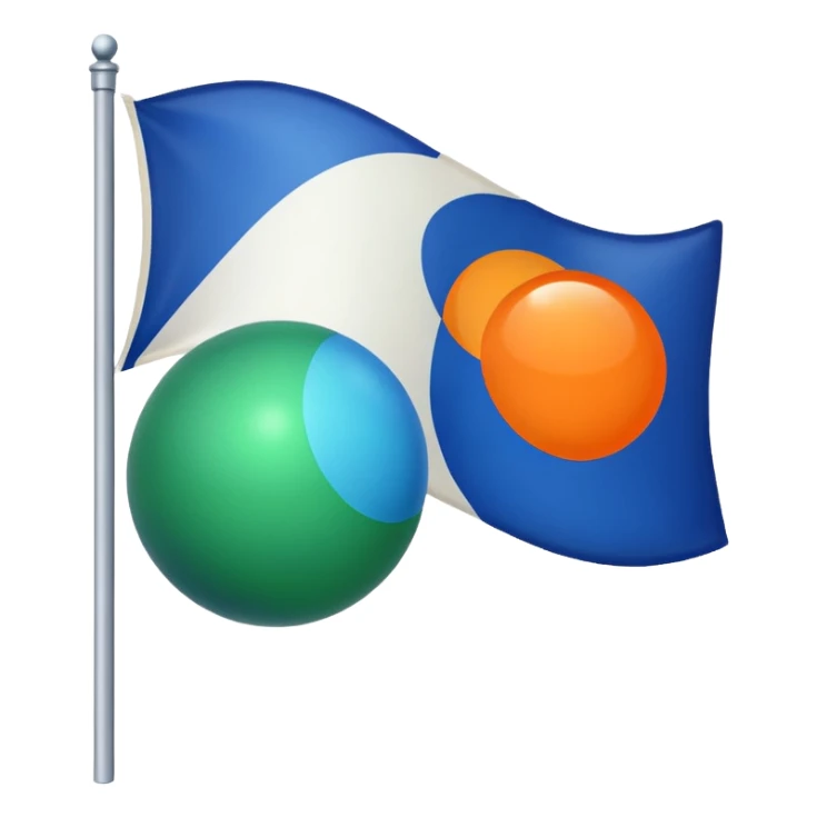 white flag up with a orange down with green and middle with blue ball sticker