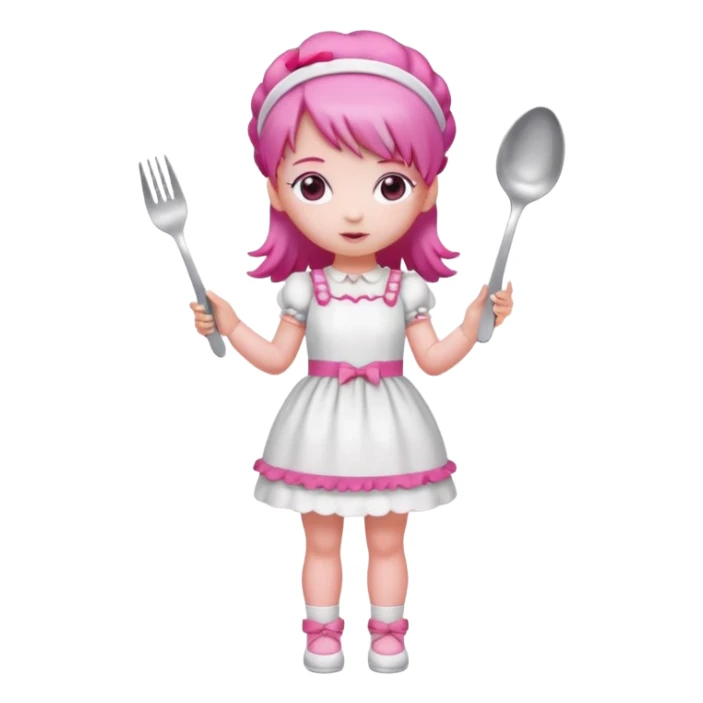 Isolated detaile illustration modern raspberry torte doll figurine full body with pink hair and a pink hairband standing sticker
