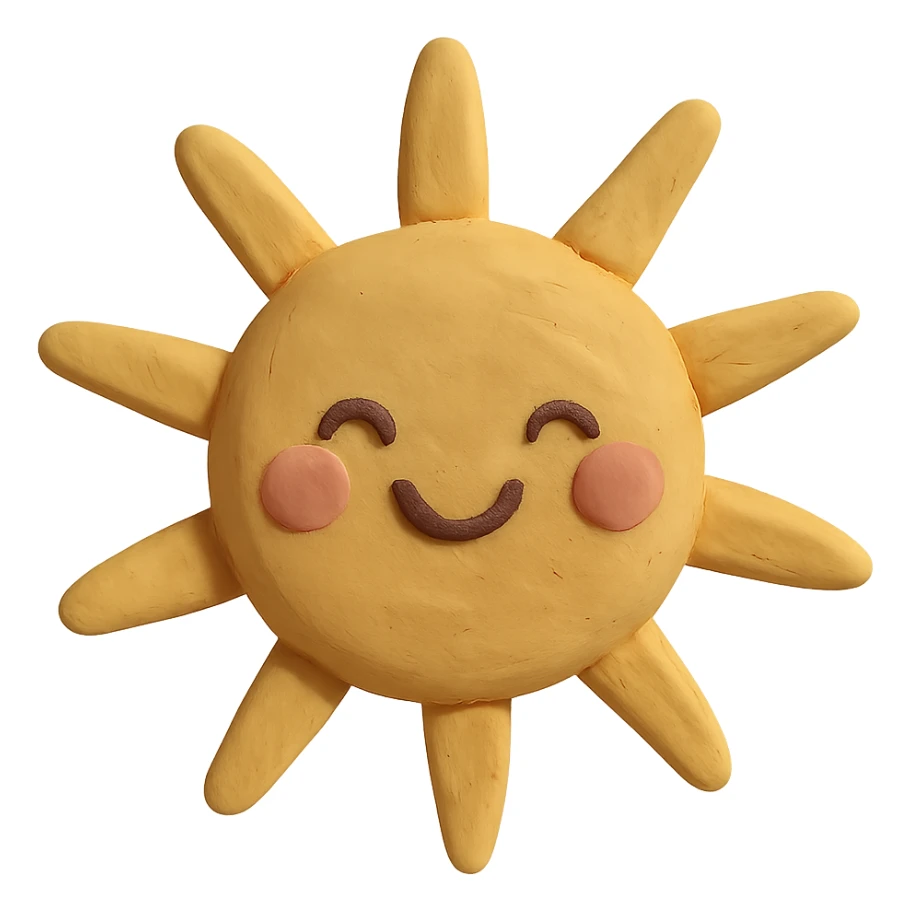 happy sun in claymation style with visible fingerprints and pastel colors sticker