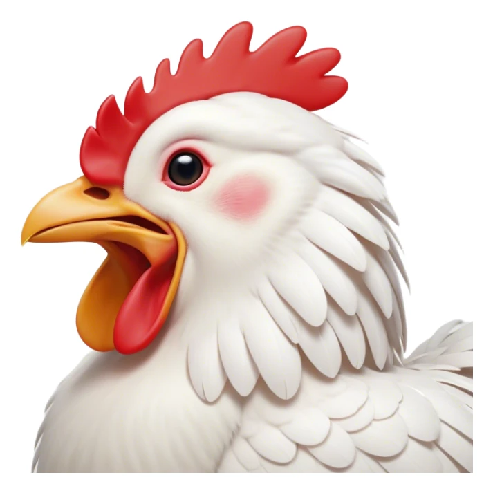 Cinematic Cute Yawning White Chicken Portrait Emoji, Head tilted slightly with a dramatic, wide-open yawn, showcasing a soft, fluffy white plumage with a crisp red comb and drooping wings, round beady eyes barely open in drowsy contentment, Simplified yet irresistibly adorable features, highly detailed, glowing with a soft, cozy glow, high shine, relaxed yet expressive, stylized with a touch of whimsy, bright and endearing, soft glowing outline, capturing the essence of a sleepy yet affectionate chicken, so drowsy it feels like it could stretch out of the screen and curl up for a nap! sticker