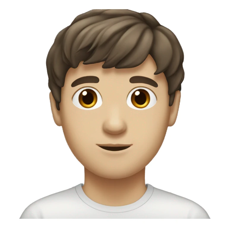 White boy, dark brown hair with bangs, hair on chin, brown eyes sticker