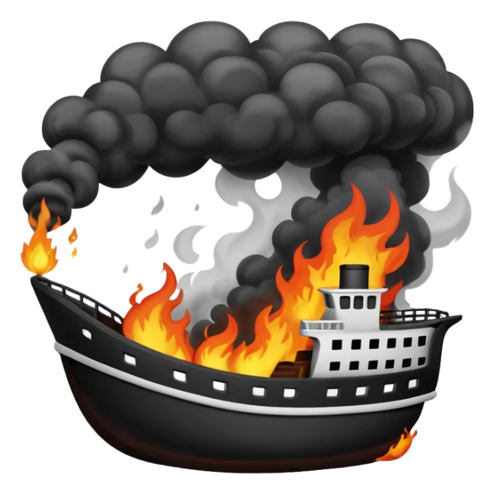 un barco quemandose blanco y negro  sticker