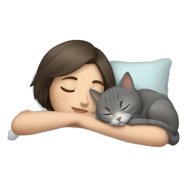 Brunette girl with short hair sleeping with grey cat  sticker