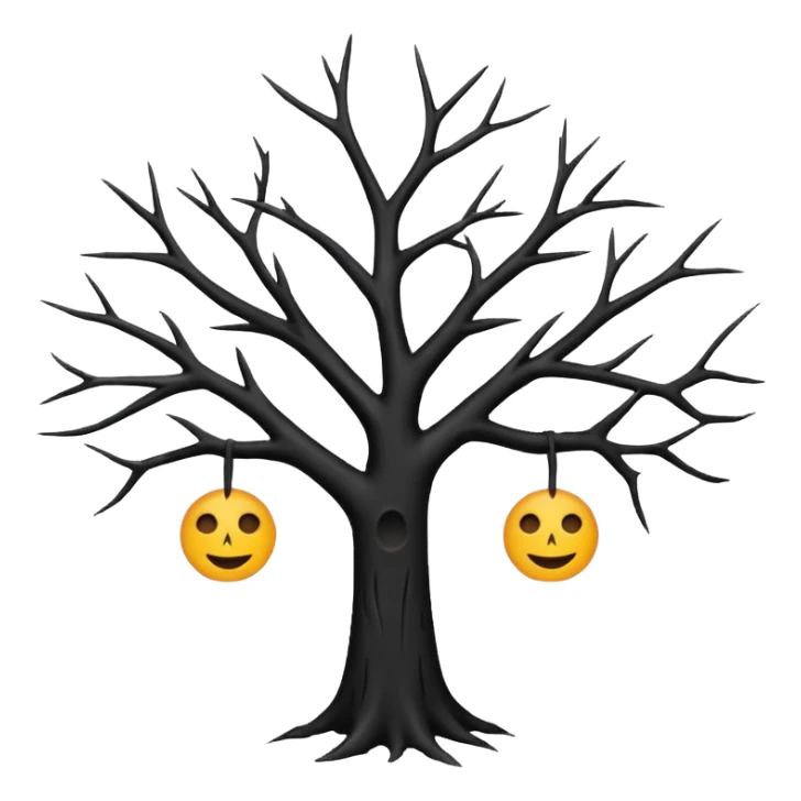  black dead tree silhouette, leafless, dark minimal style, simple emoji, centered, no background sticker