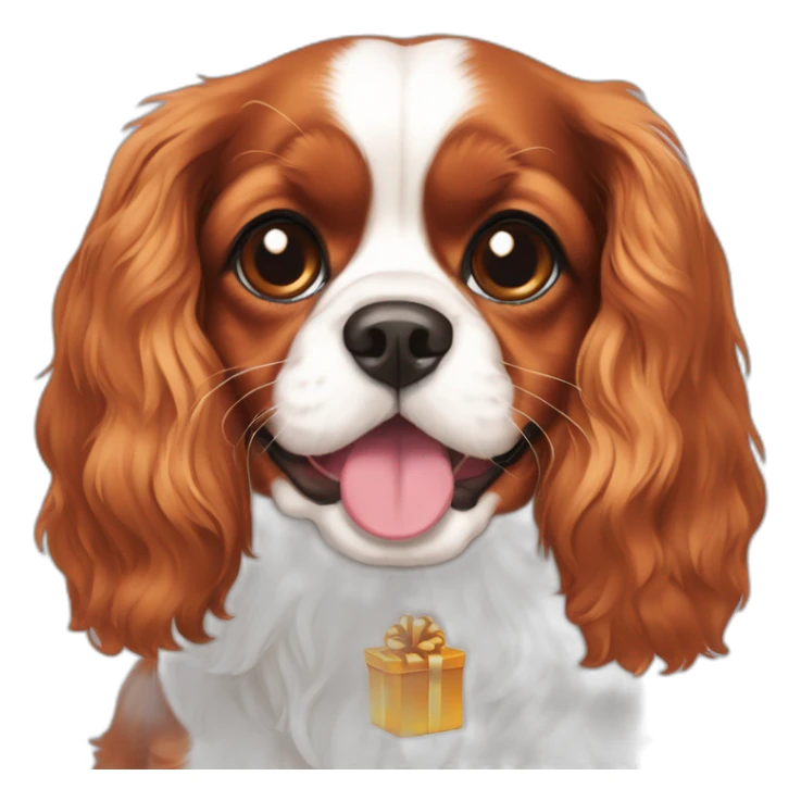 Cavalier king Charles avec un cadeau sticker