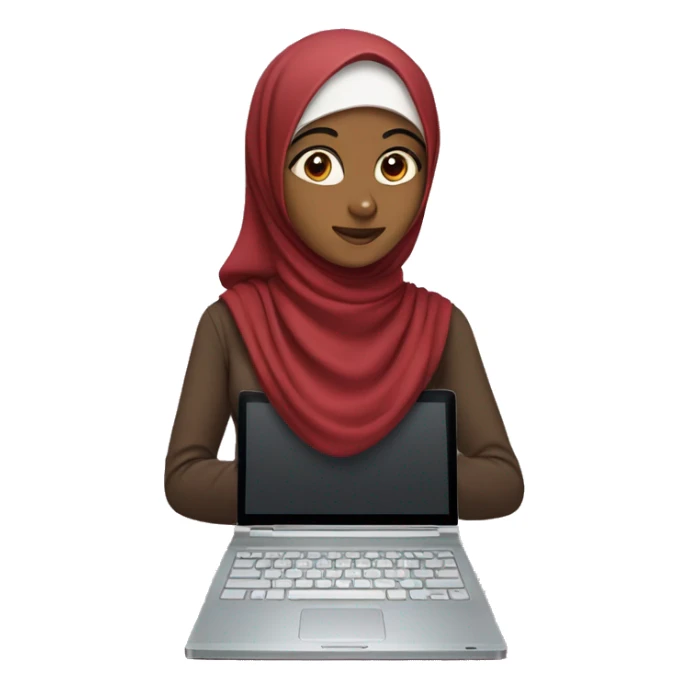 girl wearing hijab with red dress , brown eyes holding computer sticker