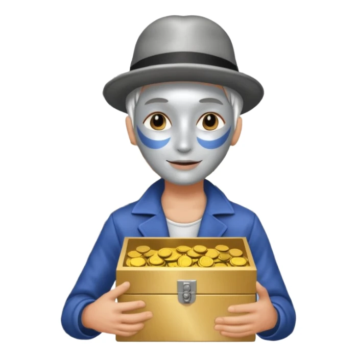 Living statue (silver paint),Street Performers,background street setup, with coins box sticker