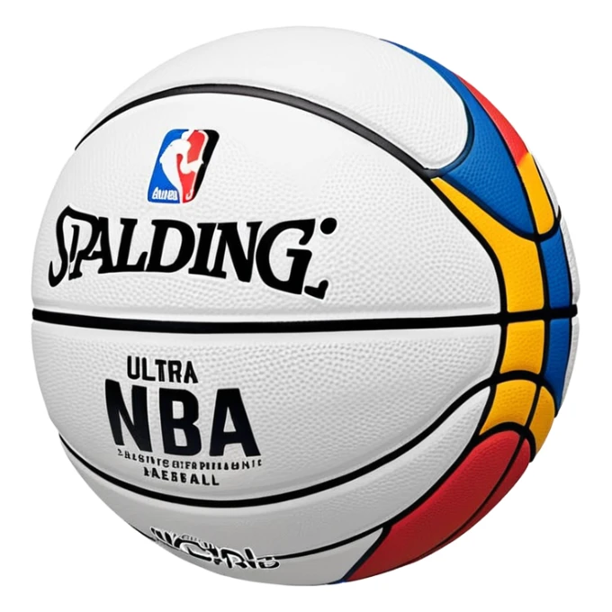 ultra minimalist white basketball, very simple Spalding and NBA branding, just a hint of colorful lines, extremely clean design sticker
