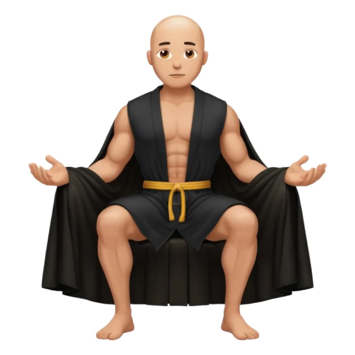 fullbody jacked bald guy, sleeveless and unbuttoned in black robe sitting sticker
