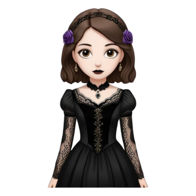 Adelaide Victoria Kane with brown hair in black goth dress sticker