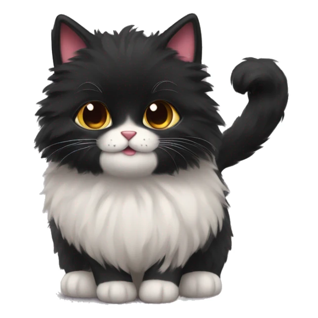 A little black fluffy cat with a heart out of its paws  sticker