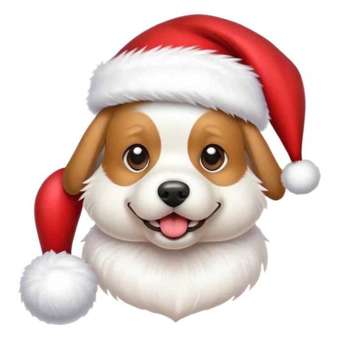 Dog wearing a Santa hat with a toy sticker