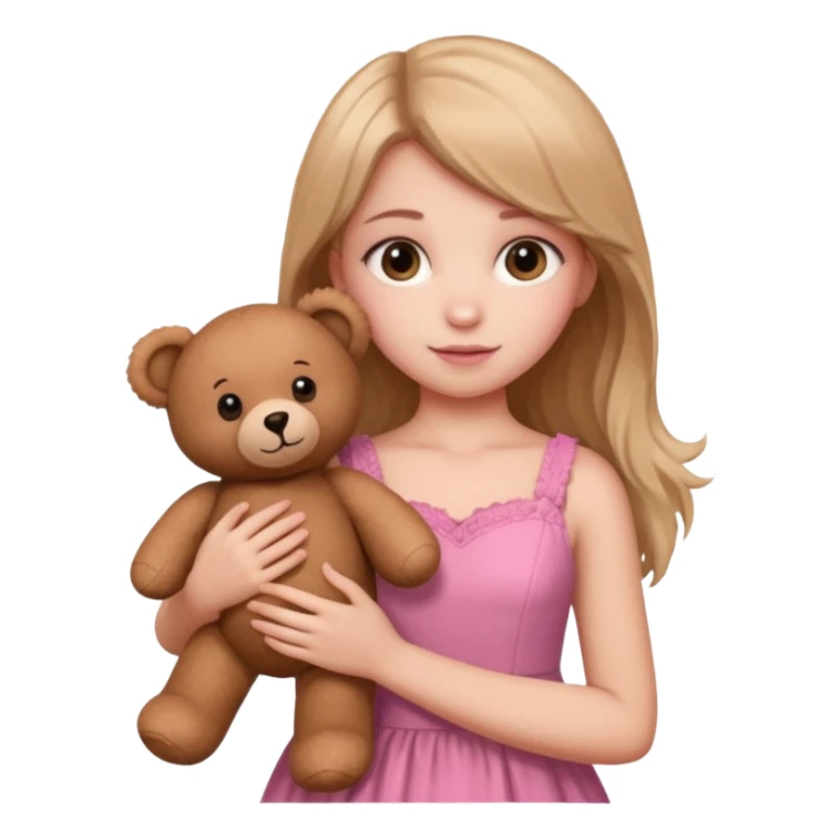 Girl in pink dress holding teddy bear sticker