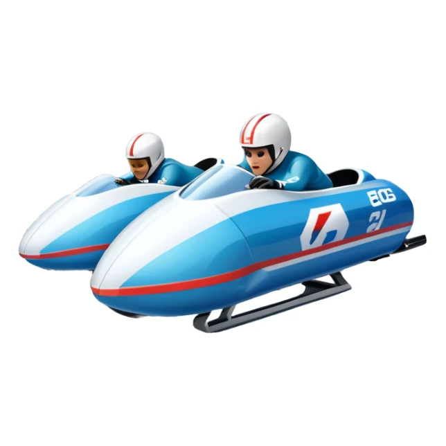 An icon featuring a sleek bobsled with athletes racing down an icy track at high speed, helmets on and bodies aligned for aerodynamics. Surrounded by icy curves, snowbanks, and a wintry mountain backdrop. Transparent background captures the thrill and precision of bobsleigh. sticker