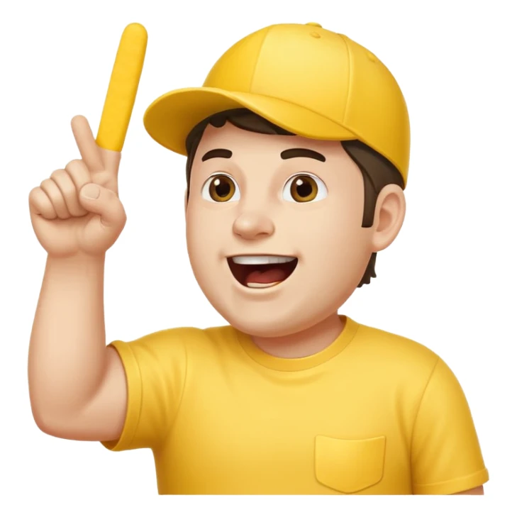 A stocky man with a cap backward, shouting proudly while pointing the foam finger upward. sticker