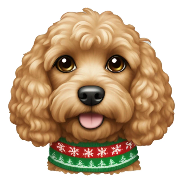 apricot colored cavapoo dog wearing a christmas sweater  sticker