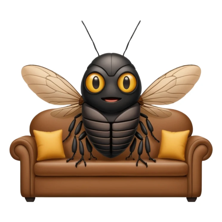 Black Cicada cartoon style watching on a phone sit on a brown sofa  sticker