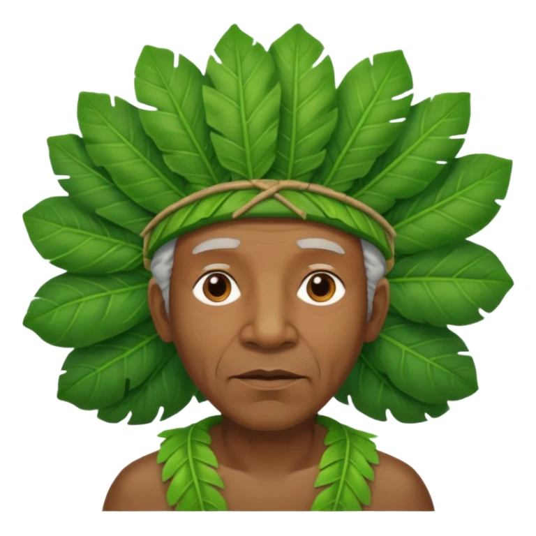 a old black man with jungle wearing a large leaf headgear bye  sticker