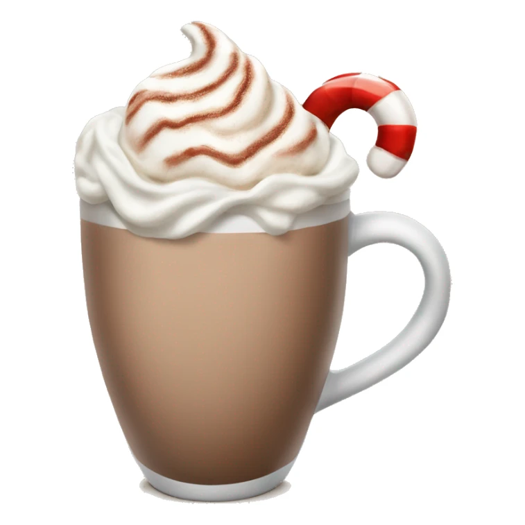 beige hot chocolate with marshmallows and whipped cream and candy cane sticker