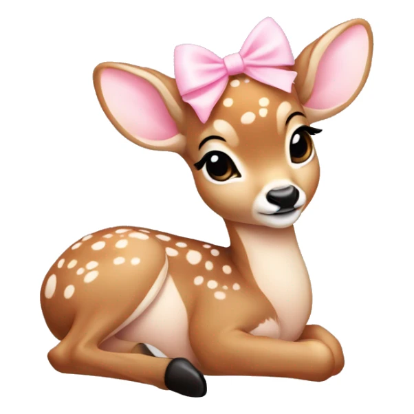 Baby deer with a little light pink bow on its head. The deer is curled up. sticker