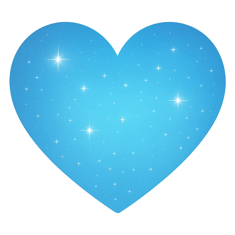 Modify the heart with a night sky gradient to light blue night theme with a light blue gradient, more stars, and a soft glow. Remove the background entirely  sticker