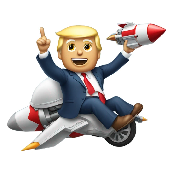 Donald trump riding a rocket like a horse  sticker
