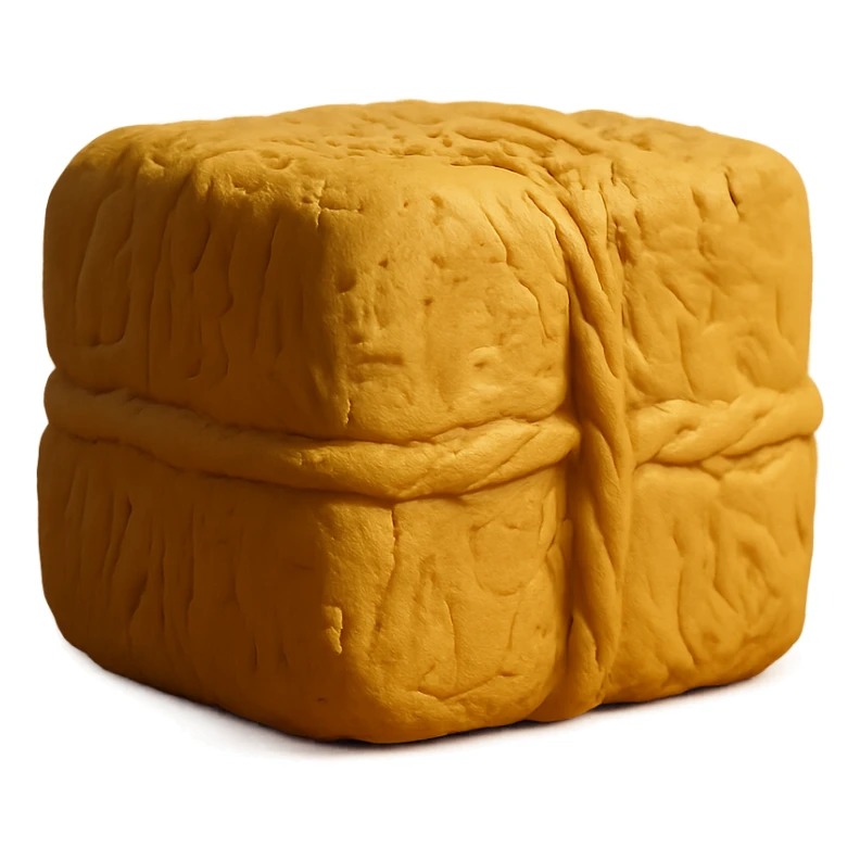 single hay bale close-up, soft lighting, textured surface, claymation style sticker