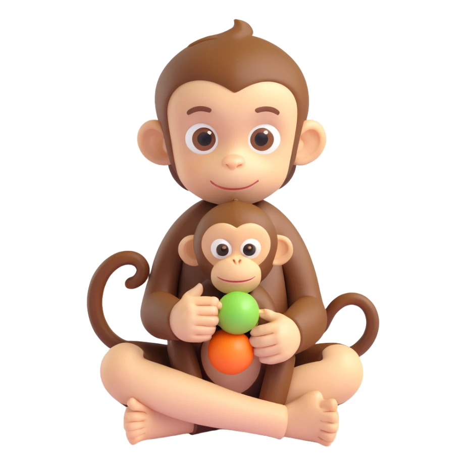 a boy with monkey traits, sitting quietly, focusing on a fidget toy, calm and thoughtful expression sticker