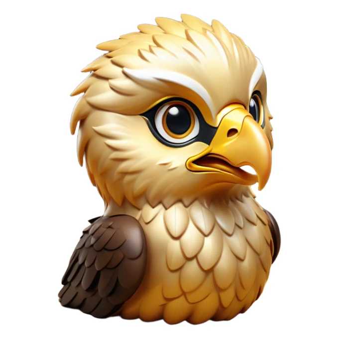 Cinematic Cute Golden Eagle Portrait Emoji, Head tilted playfully and inquisitively, featuring a compact, streamlined form with subtly ruffled, golden plumage and round, sparkling eyes full of spirited charm, Simplified yet irresistibly adorable features, highly detailed, glowing with a warm, inviting glow, high shine, affectionate and lively, stylized with a touch of whimsical aerial grace, soft glowing outline, capturing the essence of a mischievous yet endearing golden eagle that seems as if it could glide out of the screen into your heart! sticker