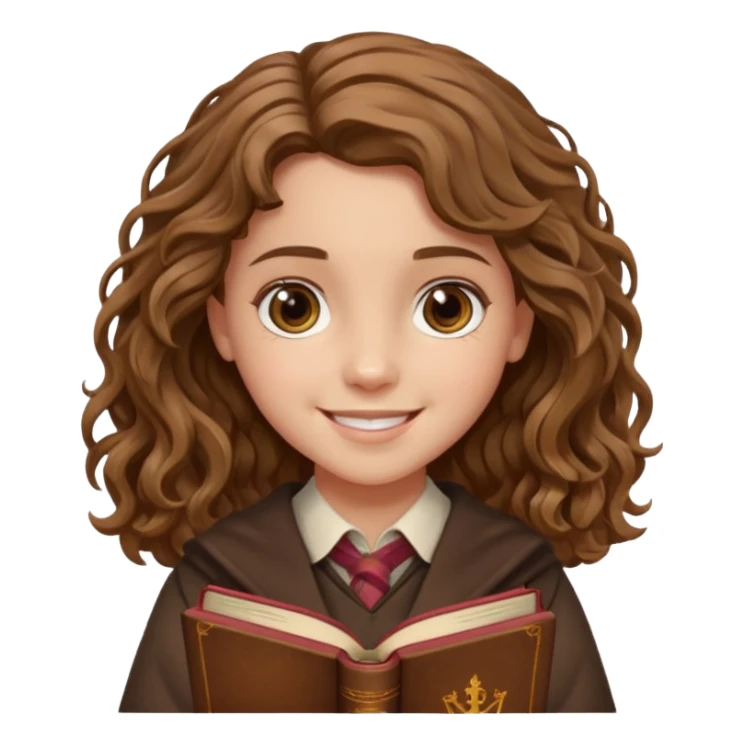 Hermione Granger with wavy hair and brown book in hand  sticker