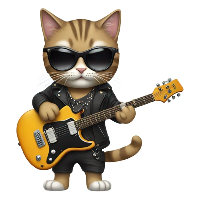 rockstar cat with electronic guitar and wearing sungl sticker