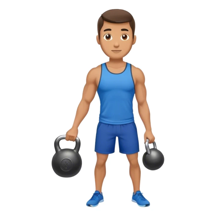 fit man with blue shorts holding kettlebell sticker