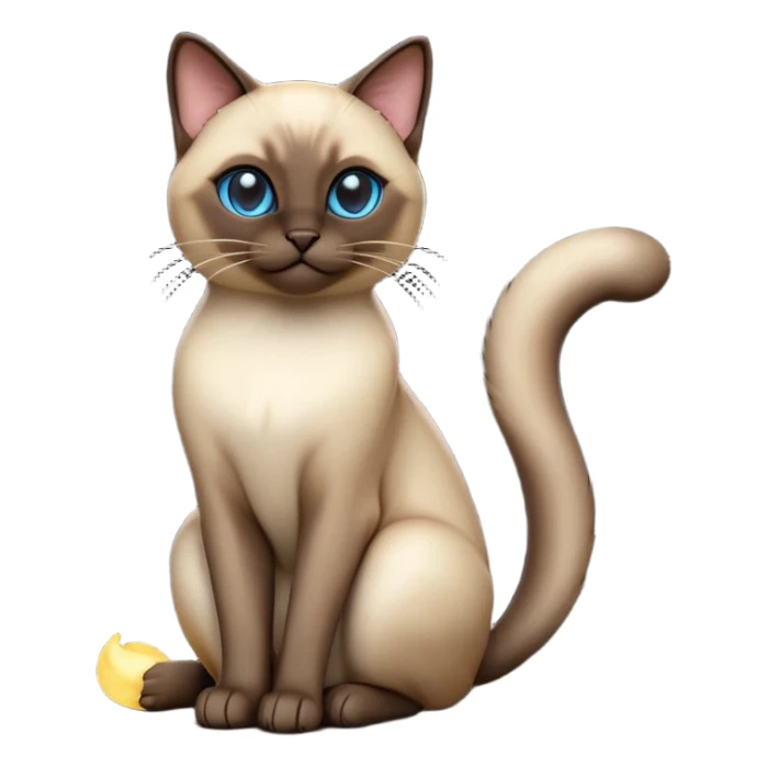 cinematic-[siamese cat]-realistic-full-body-sitting-emoji,-tail-curled-playfully-around-its-paws,-head-tilted-dramatically,-sleek-[siamese]-fur,-simplified-yet-realistic-focused-features,-highly-detailed,-glowing-with-an-almost-sarcastic-glow sticker