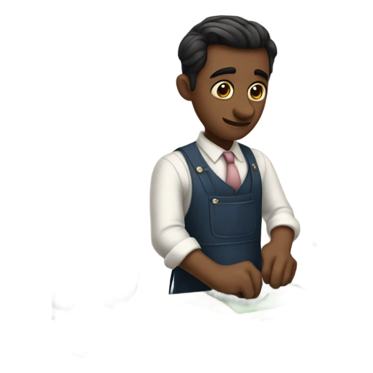 a London haberdasher sewing a suit sticker