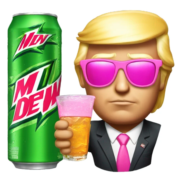 donald trump with pink sunglasses while drinking mtn dew sticker