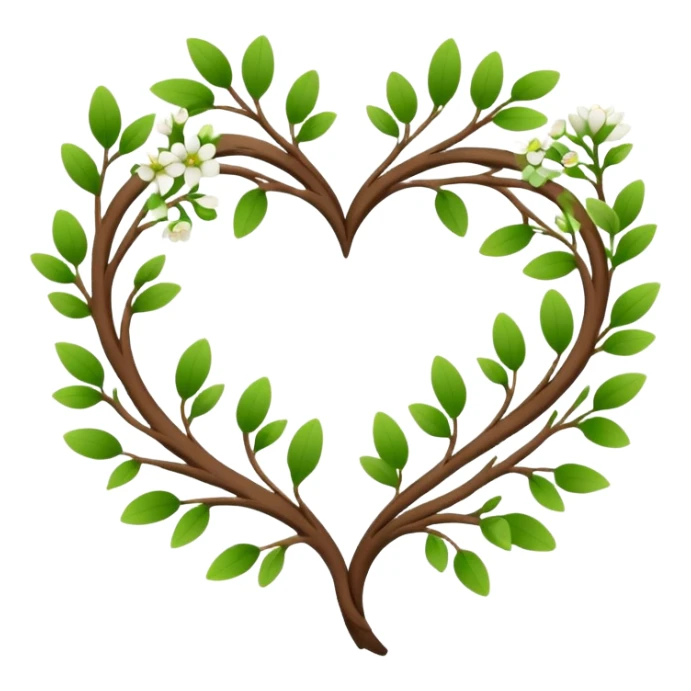 Natural minimal branches with a few flowers in a twisty heart shape sticker
