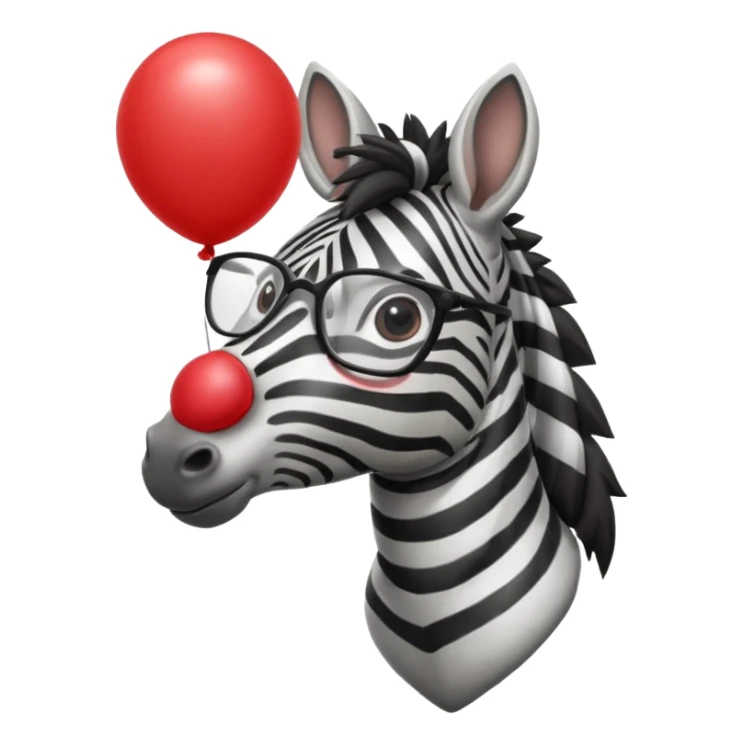 zebra holding red balloon in hand with glasses sticker