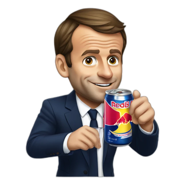 Emmanuel macron drinking a can of redbull sticker