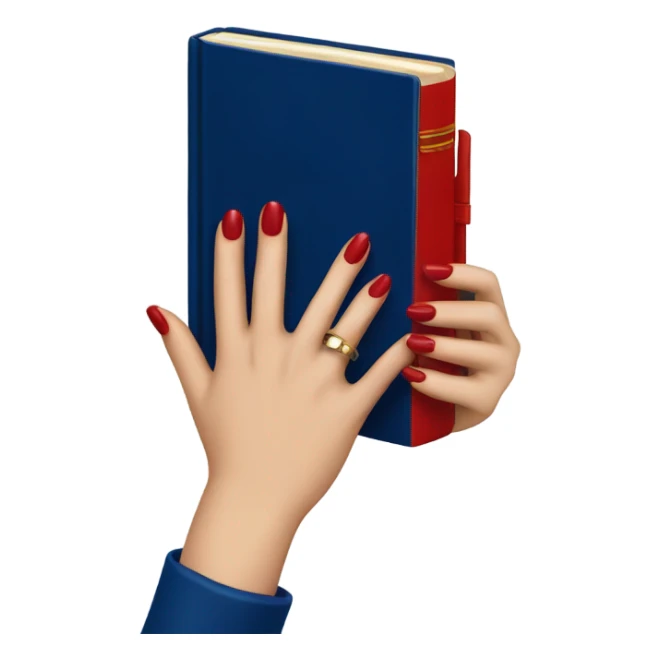a hand with a red manicure holds a dark blue diary sticker
