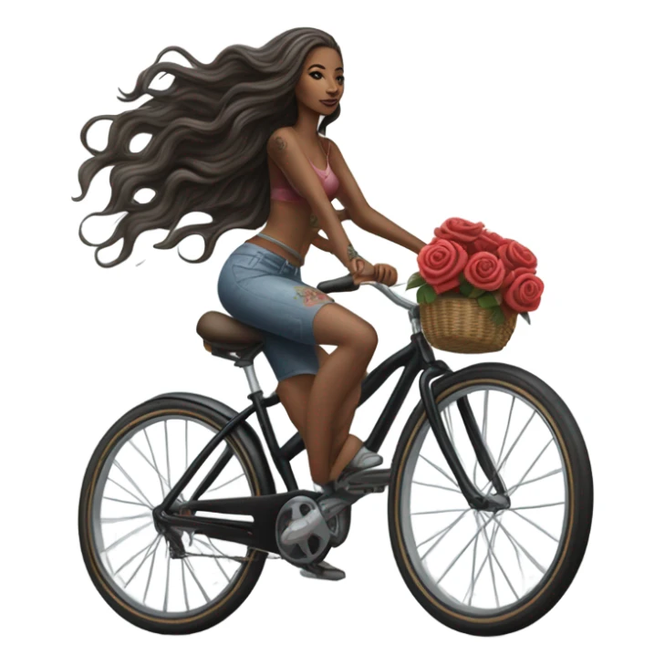 Hyper Realistic beautiful woman model with a small rose tattoo riding a bike sticker