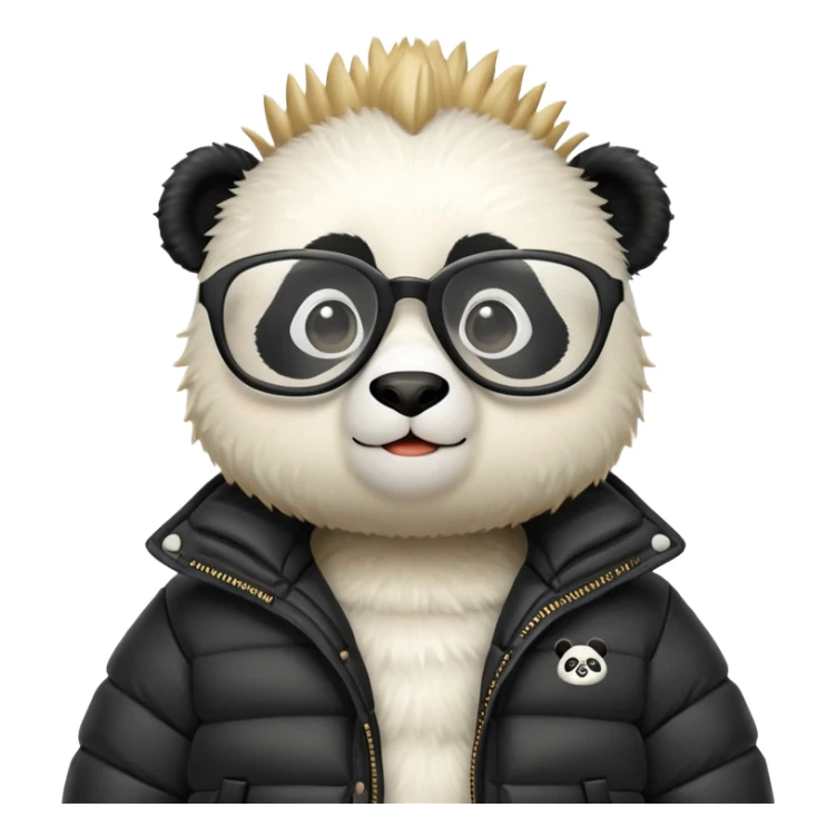 Panda wearing a puffer jacket a Mohawk and a pair of glasses  sticker