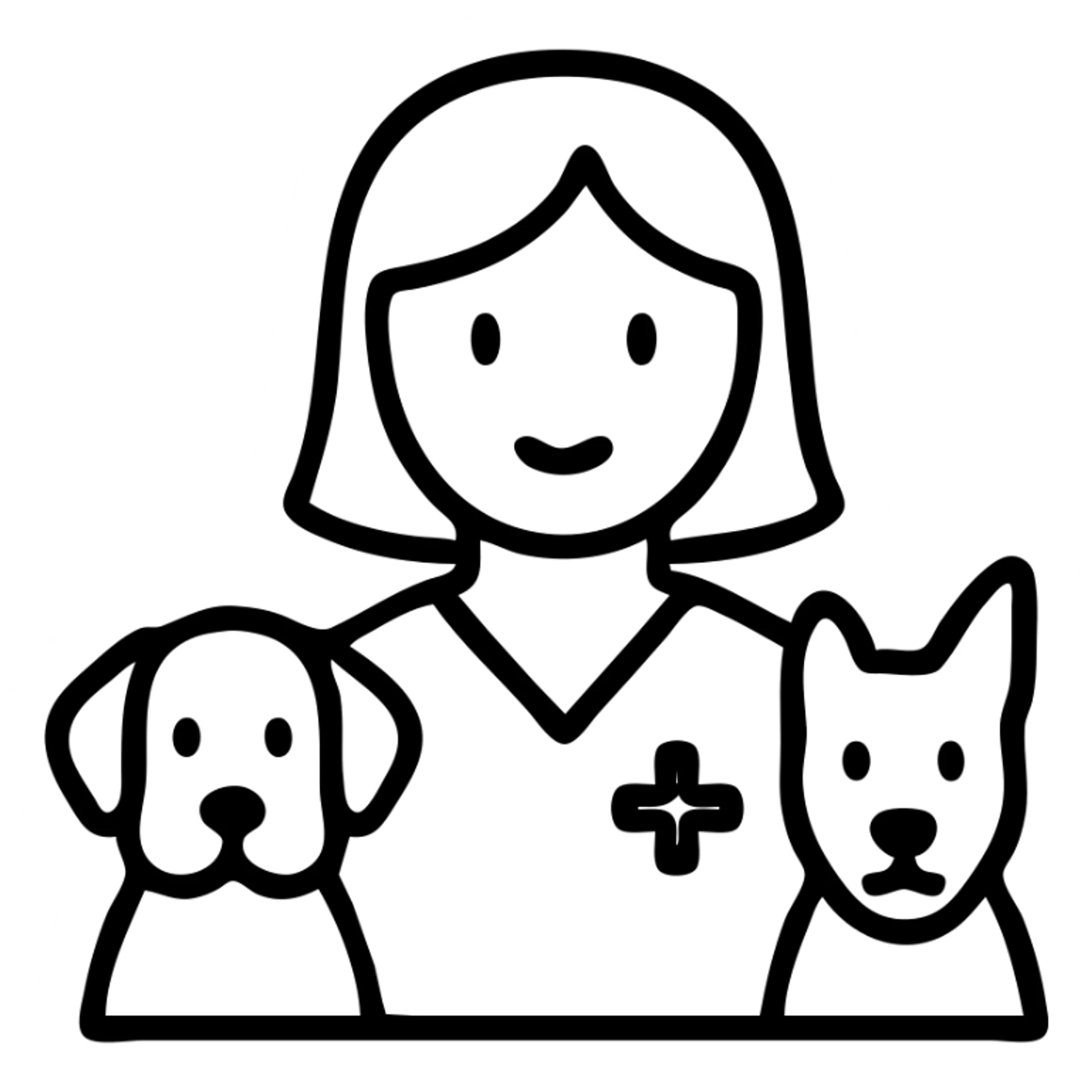 brunette nurse with dogs, outlined icon style sticker
