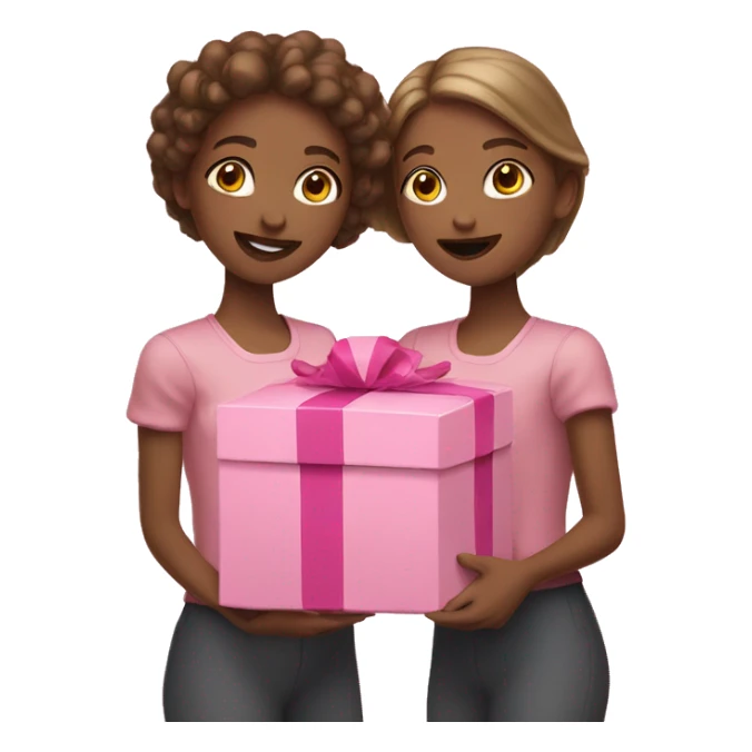Two tan girls holding a pink box  sticker