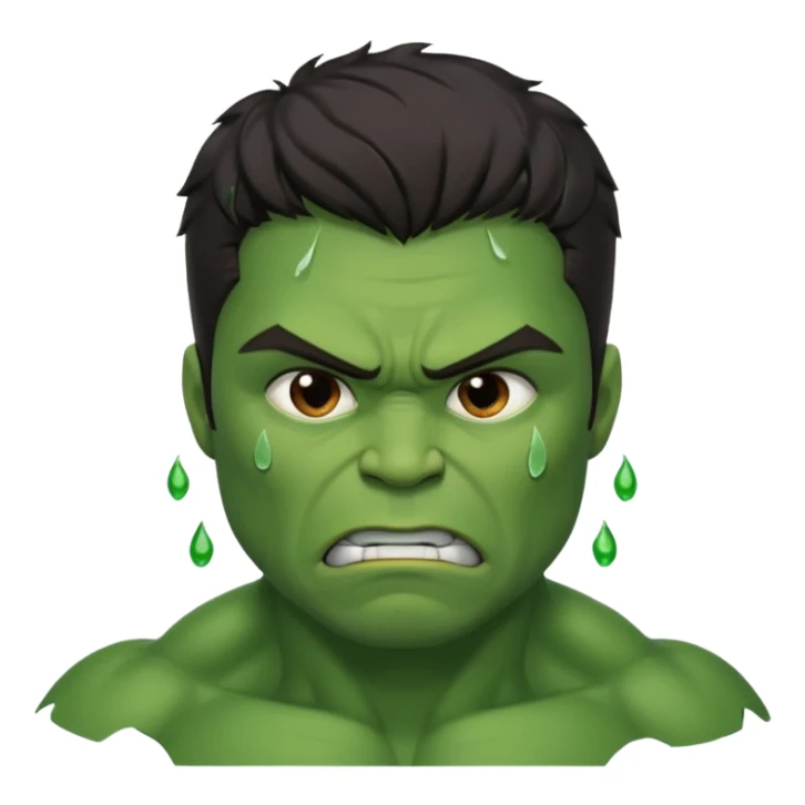 Create a man with brown eyes and dark hair in a crying Hulk costume sticker