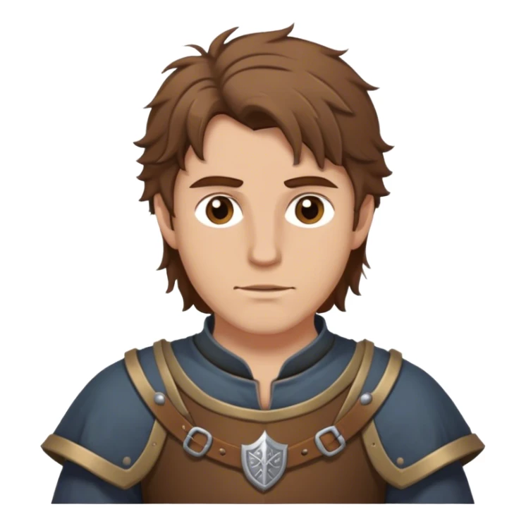 medieval outfit worn by a DnD themed fantasy character. basic low level clothes. clothes only above the waist. The clothes full waist. The character's haven't arms. character is brown hair brown eyes messy hair white man. sticker
