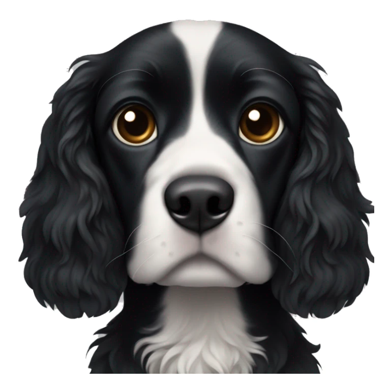 Small completely black spaniel with black fur on his whole face and white fur only on his chest sticker