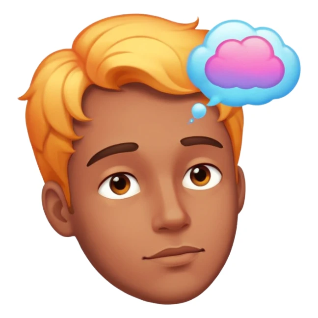 a dude dreaming of something cool, expressive face, dreamy thought bubble, vibrant colors sticker
