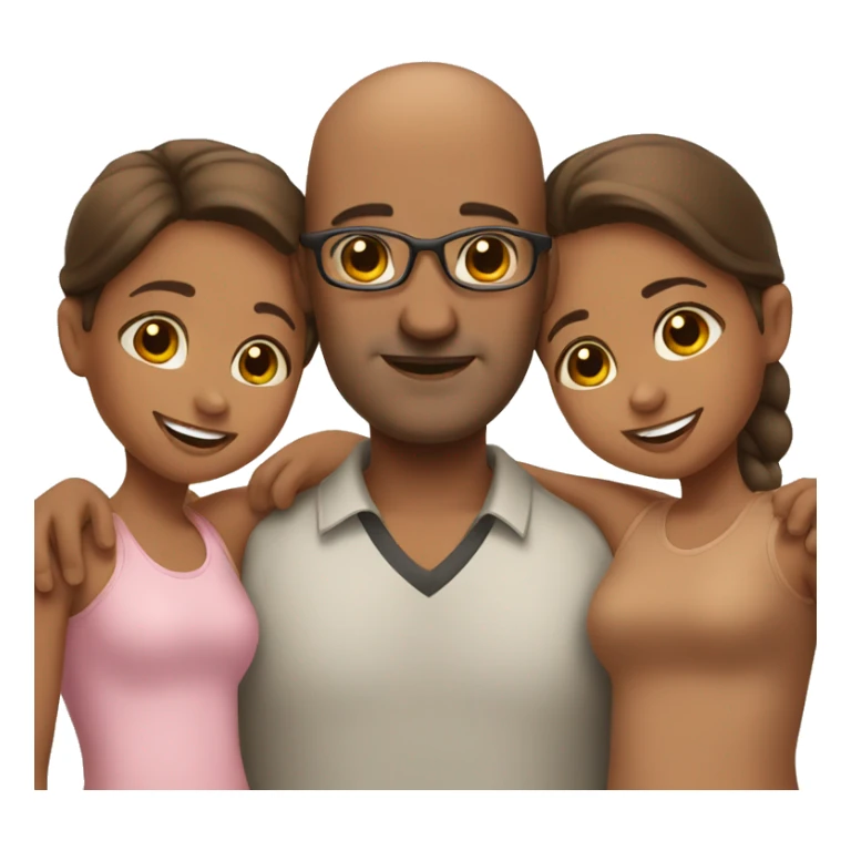 A brown dad who is bald with his two brown daughters sticker