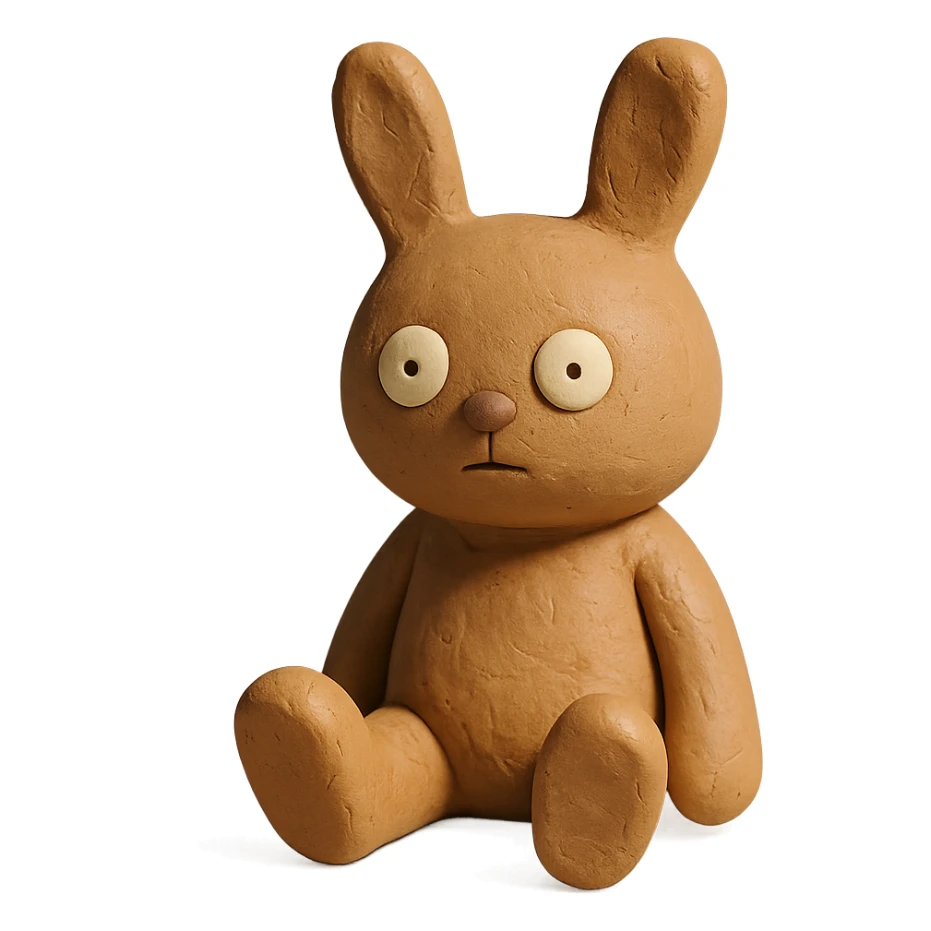 milk tea bunny sitting still with blank stare, claymation style sticker