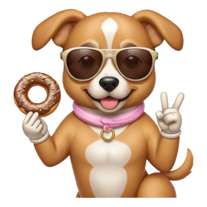 Dog eating doughnut wearing sunglasses peace sign sticker